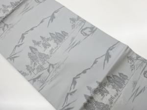 山並みに樹木・民家風景模様織出し名古屋帯